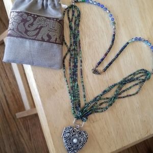 CUSTOM Swarovski & Large Filigree HEART Locket Pendant  necklace OOAK